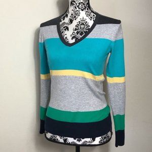 Tommy Hilfiger Women's V-Neck Sweater - Teal, Gray, Yellow, Green, Black